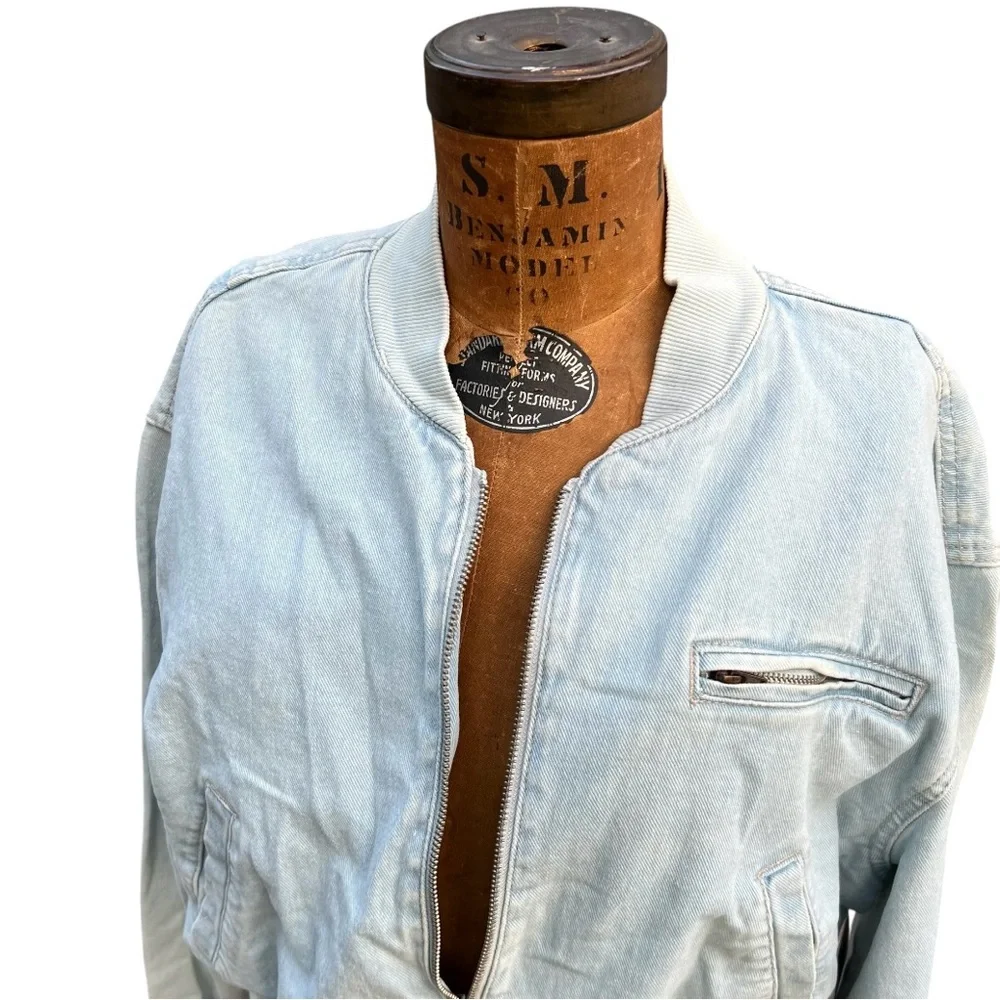 New Refuge Denim Pilot Bomber Sun Faded Boyfriend Jacket Grunge Casual Y2K NWT‎